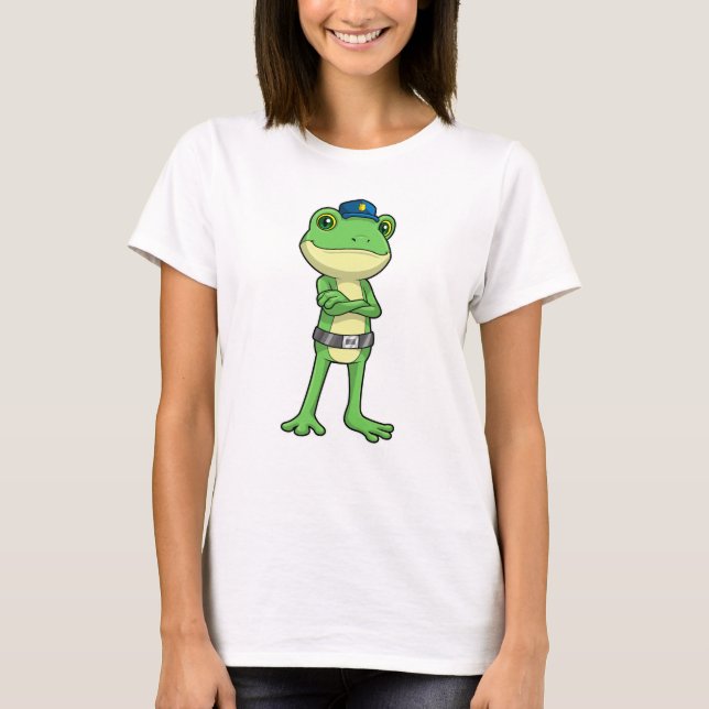 Frog som polis med polishatt t shirt (Framsida)