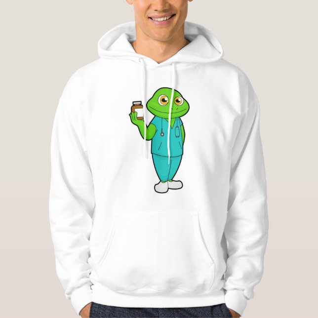 Frog som sjuksköterska med medicin och stetoscope hoodie (Framsida)