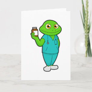 Frog som sjuksköterska med medicin och stetoscope kort