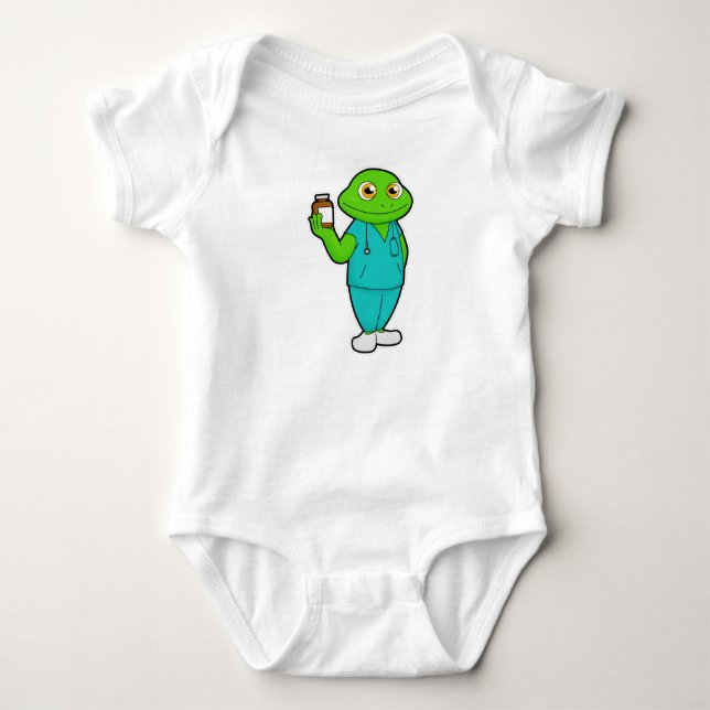 Frog som sjuksköterska med medicin och stetoscope t shirt (Framsida)