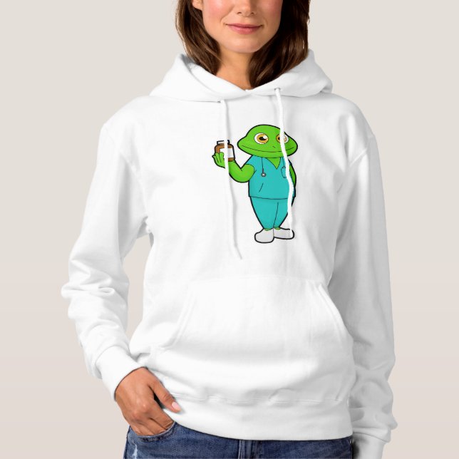 Frog som sjuksköterska med medicin och stetoscope t shirt (Framsida)