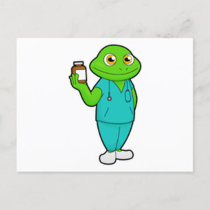 Frog som sjuksköterska med medicin och stetoscope vykort