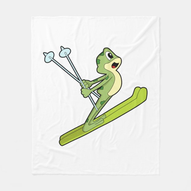 Frog som Ski-jumper med Ski.PNG Fleecefilt (Framsidan)
