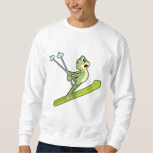 Frog som Ski-jumper med Ski.PNG Lång Ärmad Tröja