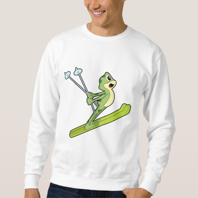 Frog som Ski-jumper med Ski.PNG Lång Ärmad Tröja (Framsida)