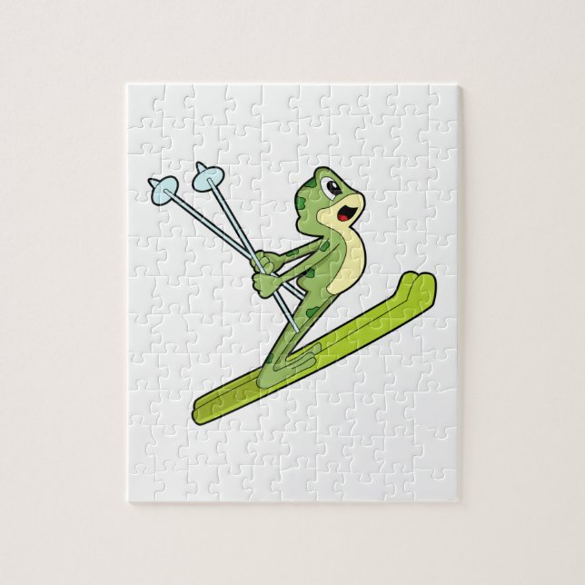 Frog som Ski-jumper med Ski.PNG Pussel (Vertikal)