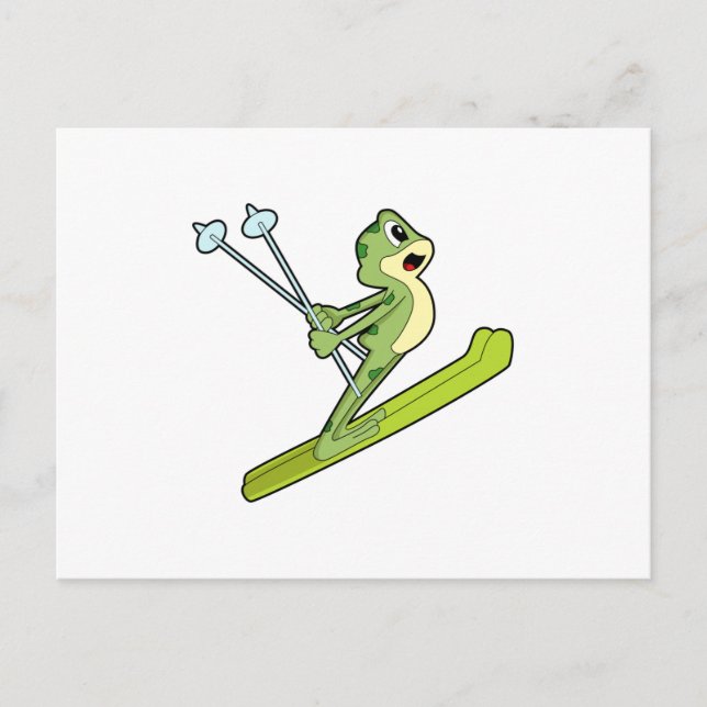 Frog som Ski-jumper med Ski.PNG Vykort (Framsida)