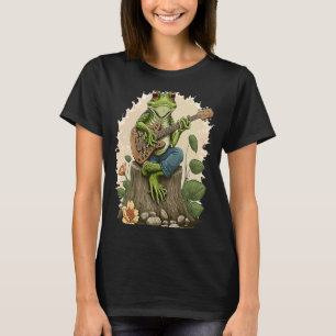 Frog som spelar Guitar spelar Banjo på log Cottage T Shirt