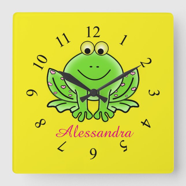 Frog, söt djurskötare i baby fyrkantig klocka (Framsida)