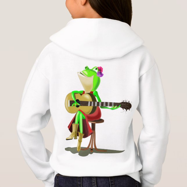 Frog Spela Guitar Kids Hoodie Roligt T Shirt (Baksida)