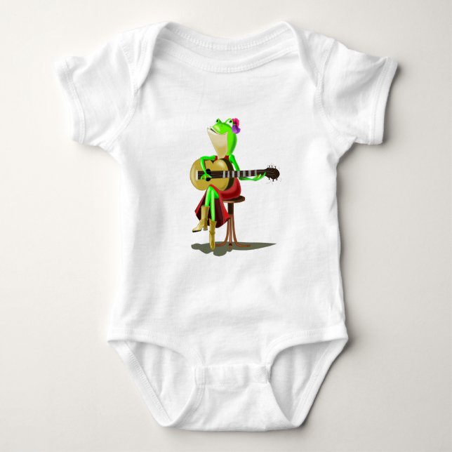 Frog Spelar Guitar Baby Bodydräkt T Shirt (Framsida)