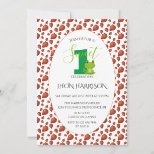 Frog Strawberry Första födelsedagsfesten Kawaii Inbjudningar