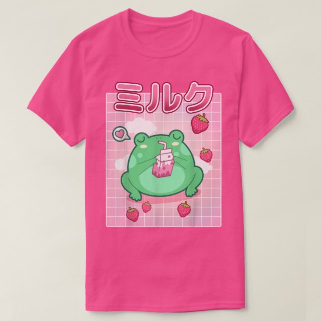 Frog Strawberry Mjölk Pastel Goth Funny Kawaii Toa T Shirt (Design framsida)