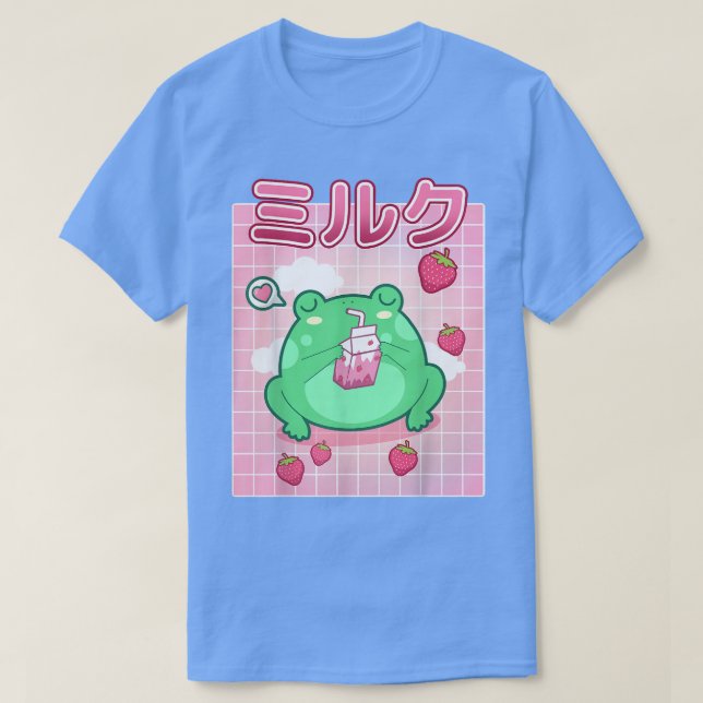 Frog Strawberry Mjölk Pastel Goth Funny Kawaii Toa T Shirt (Design framsida)