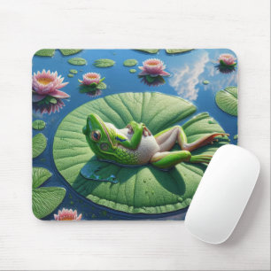 Frog Sunning på Lily Pad Löv Musmatta