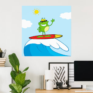 Frog Surfning på en vågrörelse Poster