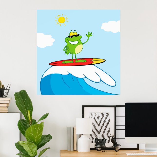 Frog Surfning på en vågrörelse Poster (Skapare uppladdad)