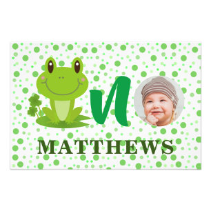 Frog Tecknad Baby Photo Grönt Dots Mönster Fototryck
