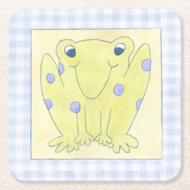 Frog Trio på Gingham Trasa Underlägg Papper Kvadrat (Framsidan)