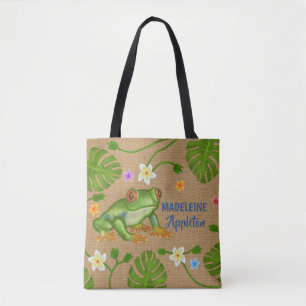 Frog Tropical Löv Flowers PERSONLIG NAMN Tygkasse