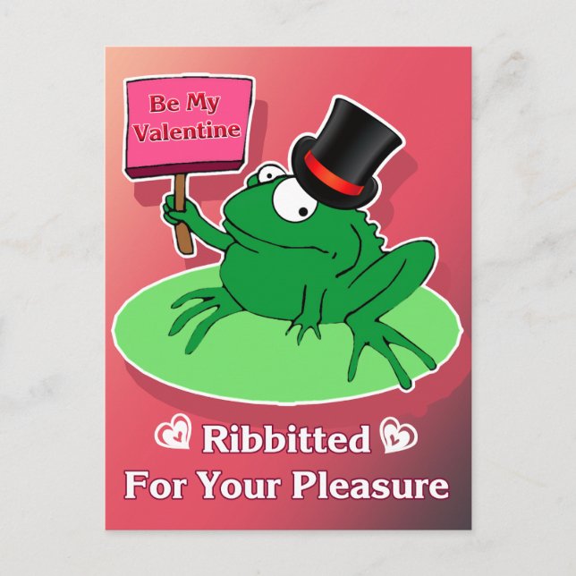 Frog Valentine i top hat är min Alla hjärtans Rosa Vykort (Framsida)
