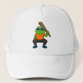Frog vid Baseball med Baseball fladdermus och solg Keps