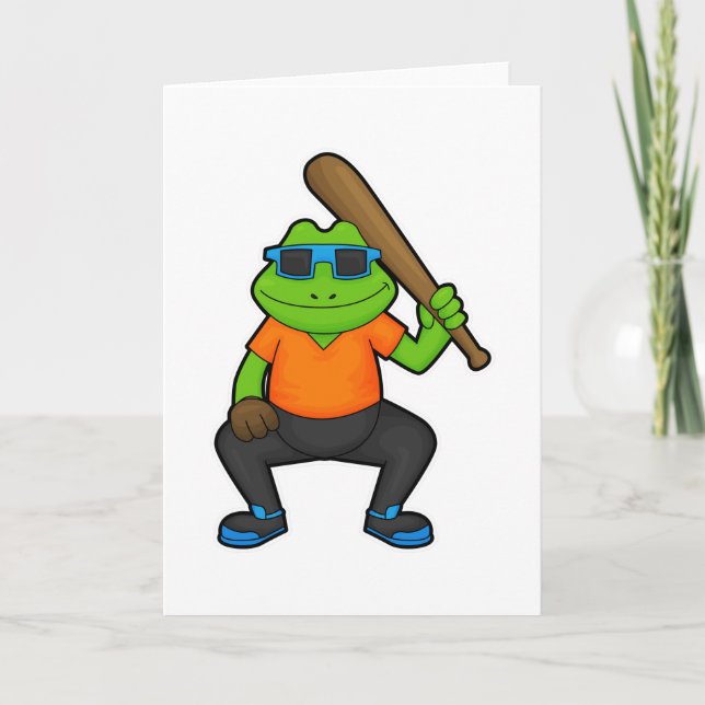 Frog vid Baseball med Baseball fladdermus och solg Kort (Framsida)
