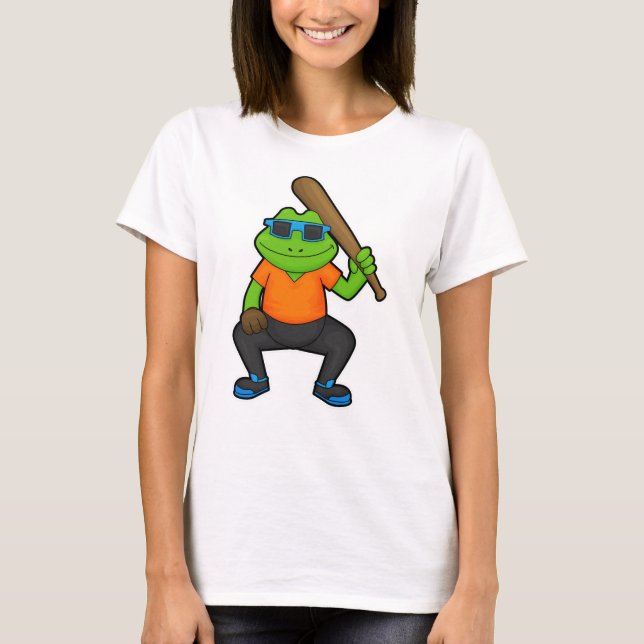 Frog vid Baseball med Baseball fladdermus och solg T Shirt (Framsida)