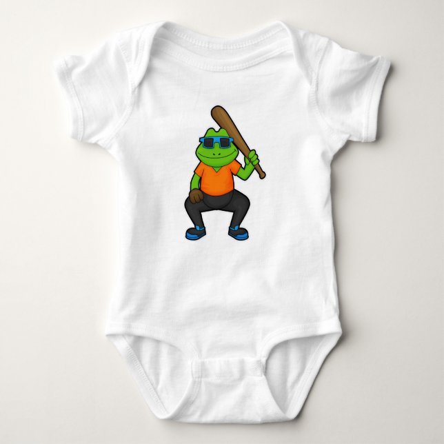 Frog vid Baseball med Baseball fladdermus och solg T Shirt (Framsida)