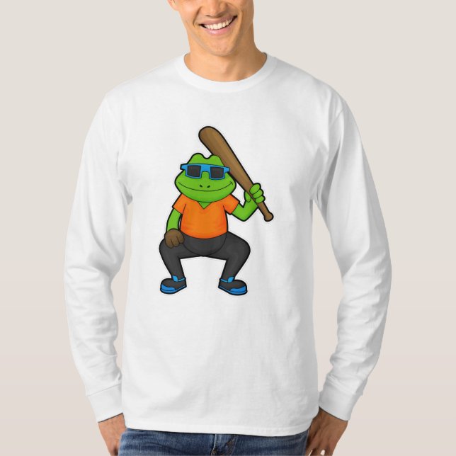 Frog vid Baseball med Baseball fladdermus och solg T Shirt (Framsida)