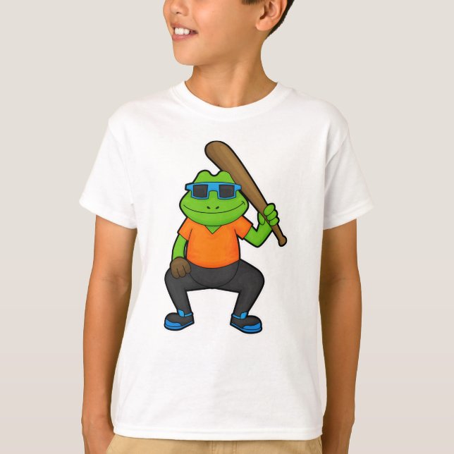 Frog vid Baseball med Baseball fladdermus och solg T Shirt (Framsida)