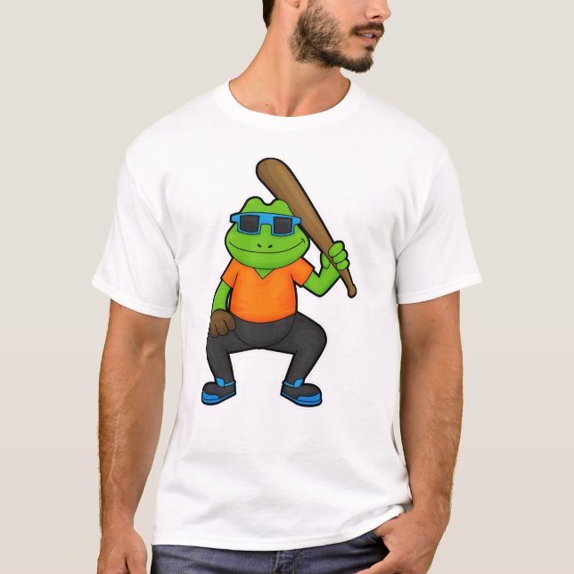 Frog vid Baseball med Baseball fladdermus och solg T Shirt (Framsida)
