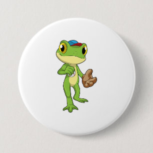 Frog vid Baseball med baskiska handskar Knapp