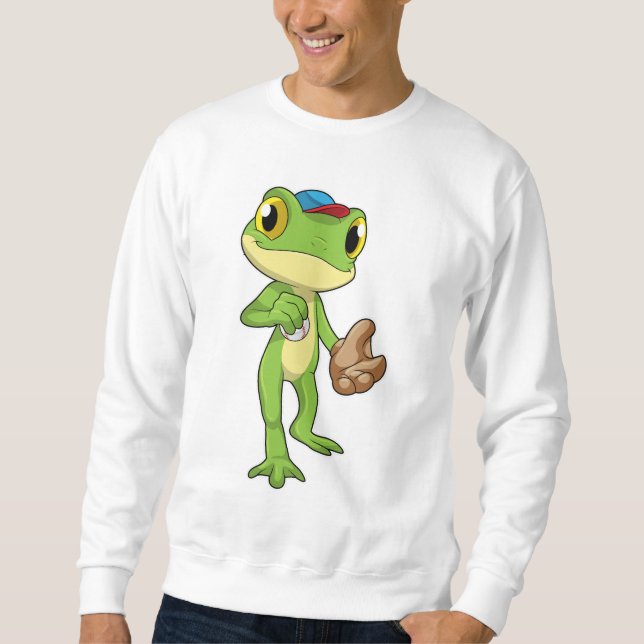 Frog vid Baseball med baskiska handskar Lång Ärmad Tröja (Framsida)