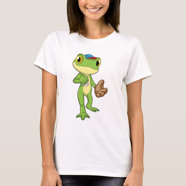 Frog vid Baseball med baskiska handskar T Shirt (Framsida)