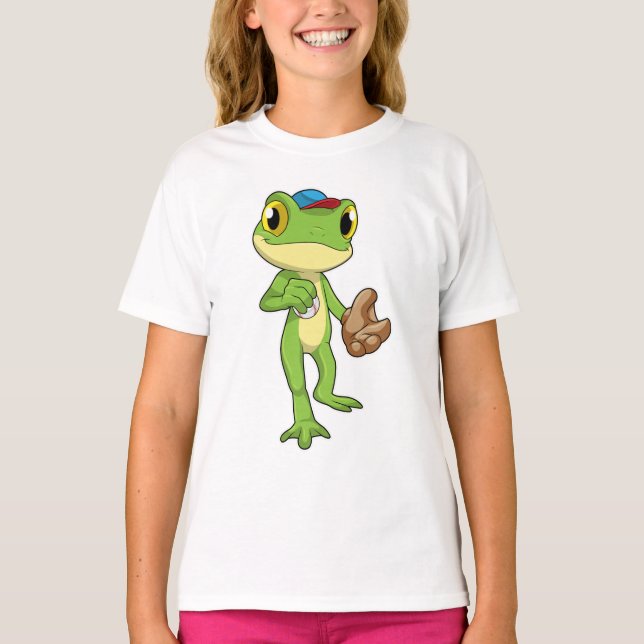 Frog vid Baseball med baskiska handskar T Shirt (Framsida)