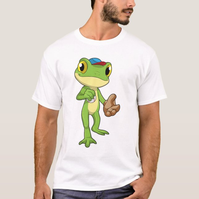 Frog vid Baseball med baskiska handskar T Shirt (Framsida)