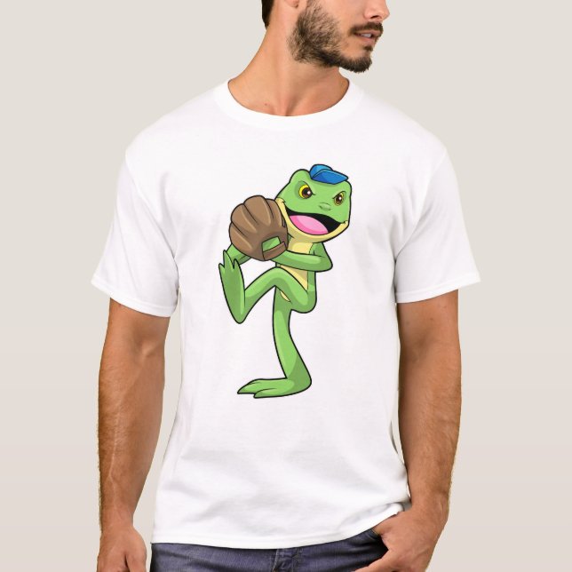 Frog vid Baseball med handskar T Shirt (Framsida)