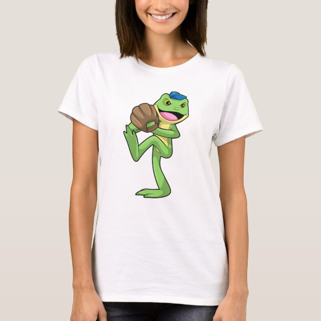 Frog vid Baseball med handskar T Shirt (Framsida)