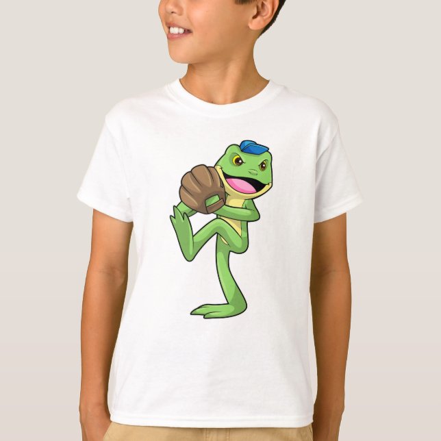 Frog vid Baseball med handskar T Shirt (Framsida)