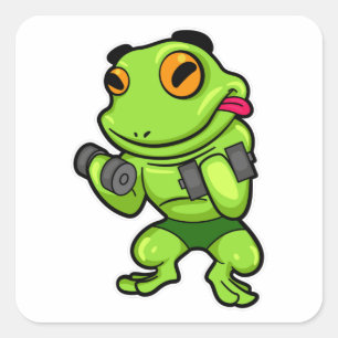 Frog vid Biceps-träningen med Dumbbells Fyrkantigt Klistermärke