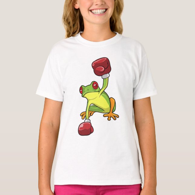 Frog vid Boxing med Boxinghandskar T Shirt (Framsida)