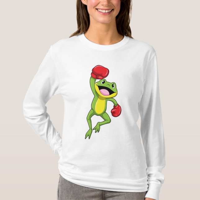 Frog vid Boxing med Boxinghandskar T Shirt (Framsida)
