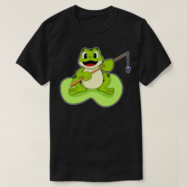 Frog vid fiske med fiskstav 2 t shirt (Design framsida)