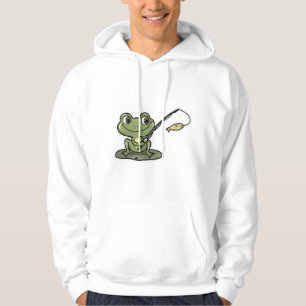 Frog vid fiske med fiskstav hoodie