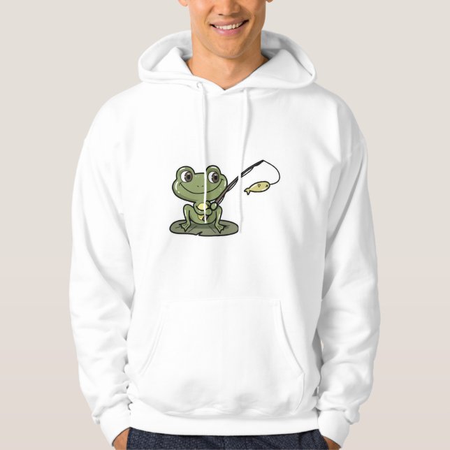 Frog vid fiske med fiskstav hoodie (Framsida)