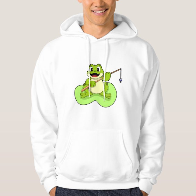 Frog vid fiske med fiskstav hoodie (Framsida)