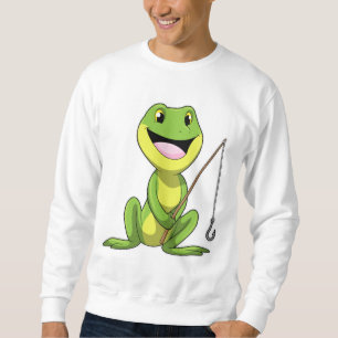 Frog vid fiske med fiskstav lång ärmad tröja