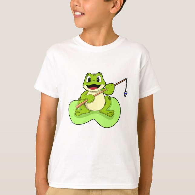 Frog vid fiske med fiskstav t shirt (Framsida)