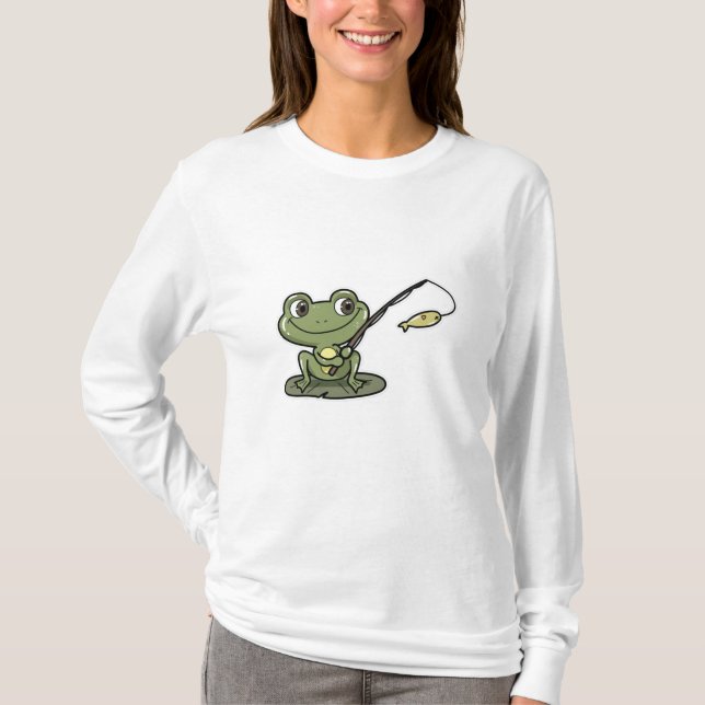 Frog vid fiske med fiskstav t shirt (Framsida)